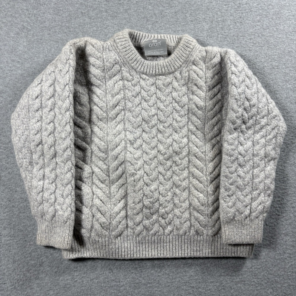 Aran Woollen Mills Sweater Womens XS Crop Merino Wool Irish Cable Knit Gray